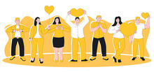 People Feeling Sincere Grateful And Appreciation Emotion. Pleased Positive Happily Smiling Man Woman With Hand On Chest And Heart Showing Gratitude And Kindness Expression Vector Illustration
