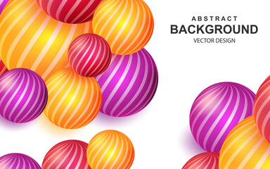 Aufkleber - Colorful abstract background with realistic 3d balls. Bright composition with striped color spheres. Modern cover design vector illustration. Art realism, dynamic wallpaper with 3d geometric shapes.