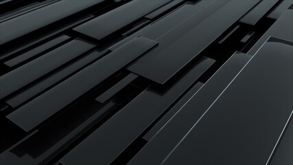 Aufkleber - 3d rendering of black glossy rectangular panels at different levels. Computer generated abstract geometric backdrop.