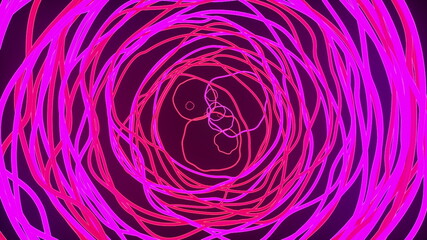 Poster - Many thin wavy neon rings, computer generated. 3d rendering glowing backdrop