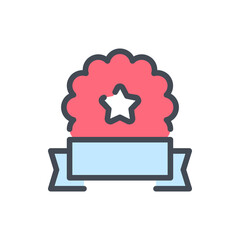 Poster - Award emblem with ribbon color line icon. Winner reward vector outline colorful sign.