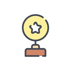 Poster - Winner award with star in circle color line icon. Reward cup vector outline colorful sign.