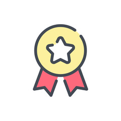 Poster - Medal with ribbon color line icon. Winner's award vector outline colorful sign.