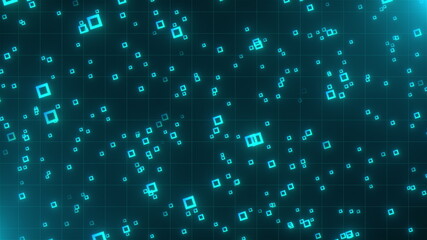 Poster - Digital background with thin lattice and geometric stroke particles. 3d render computer generated