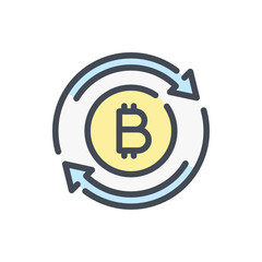 Poster - Bitcoin cashback color line icon. Cryptocurrency reload vector outline colorful sign.