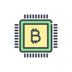 Poster - Bitcoin chip color line icon. Cryptocurrency mining vector outline colorful sign.