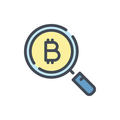 Poster - Bitcoin search color line icon. Looking for bitcoin vector outline colorful sign.