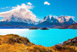 The lake Pehoe in Patagonian Andes