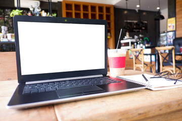 Fototapete - Cropped shot view of white office desk table with the office equipments, alcohol sanitizer, face mask and other office supplies on the modern space, flat lay.work at home.