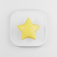 Poster - Yellow star icon cartoon style. 3d rendering white square button key, interface ui ux element.