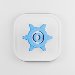 Poster - Blue gear icon cartoon style. 3d rendering white square key button, interface ui ux element.