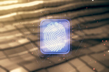 Fototapete - Abstract virtual fingerprint hologram on blurry abstract metal background. Multiexposure