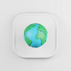 Poster - Globe icon cartoon style. 3d rendering white square key button, interface ui ux element.