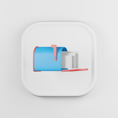 Poster - Blue mailbox icon with letters cartoon style. 3d rendering white square key button, interface ui ux element.