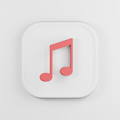 Poster - Red musical note icon cartoon style. 3d rendering white square button key, interface ui ux element.