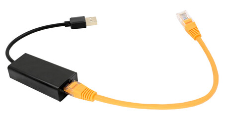 Sticker - Usb to ethernet connector adapter isolated over the white