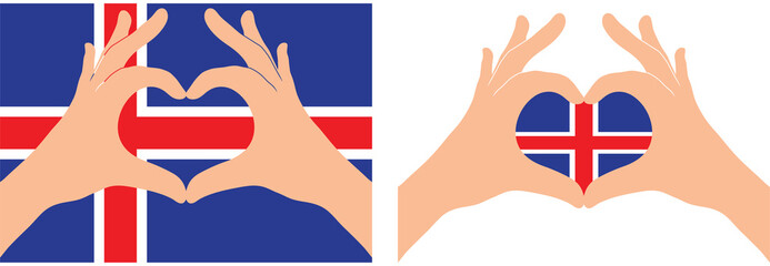 Wall Mural - Iceland   flag. Two hands in the form of a heart with flag of Iceland  