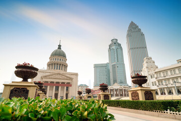 Sticker - City square and historic buildings, Tianjin, China.