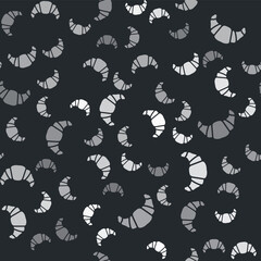 Sticker - Grey Croissant icon isolated seamless pattern on black background. Vector.