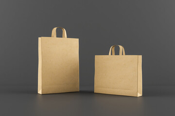 Poster - Blank recycled kraft paper bags with a space for your logo at dark background. Mock up