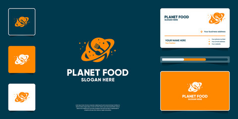 Creative planet food logo design template. Symbol for restaurant, cafe, street food with business card branding