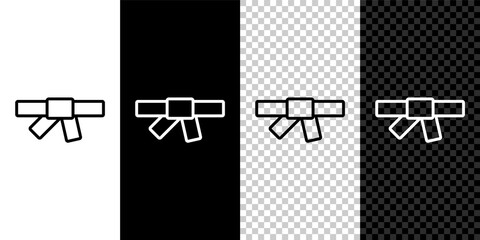 Set line Black karate belt icon isolated on black and white,transparent background. Vector.