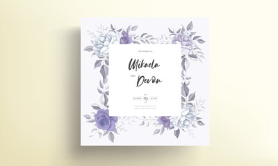 Elegant wedding invitation card with beautiful purple flowers