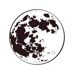 full moon. vector hand drawn illustration. dark tattoo design. black on a white background. space th