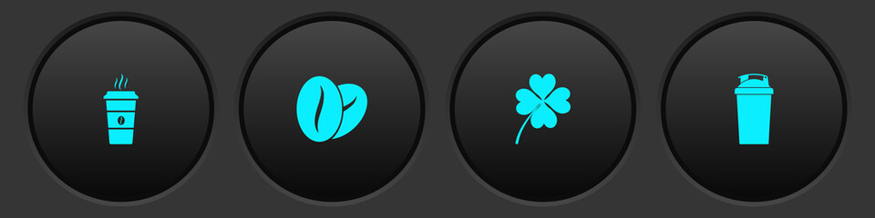 Sticker - Set Coffee cup, beans, Four leaf clover and Fitness shaker icon. Vector.