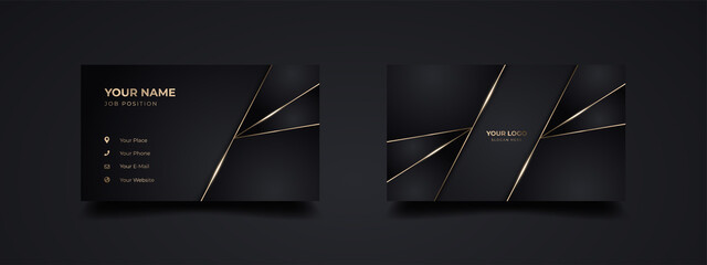 Luxury and elegant dark black business card design with gold style minimalist print template