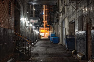 Dark empty alley at night, Chicago