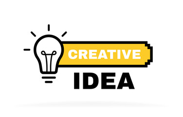 Poster - Creative idea label design with light bulb and rays. Banner design for business and advertising. Vector illustration