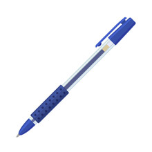Blue Gel Pen In Transparent Plastic Case With Rubber Grip And Cap. Vector Illustration