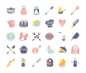 Sticker - set for cooking utensils cutlery restaurant sketch icons