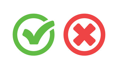 Check mark icons. Green tick and red x. Symbols of approval.