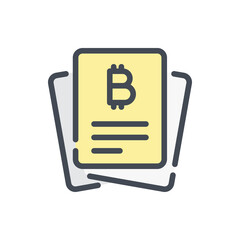 Fototapete - Bitcoin information color line icon. Report and document with bitcoin info vector outline colorful sign.