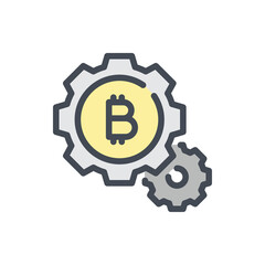 Poster - Bitcoin technology color line icon. Gear with bitcoin process vector outline colorful sign.