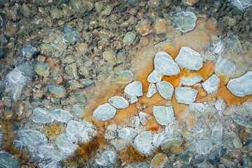 Wall Mural - Beautiful view of frozen seawater and ice texture in winter, Ice floes in Baltic seawater.