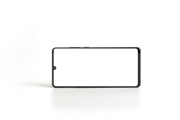 Aufkleber - Black modern smartphone horizontal mockup. Mobile smart phone technology front blank screen studio shot isolated on over white background with clipping paths for Phone and for Screen