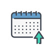 © NikWB - Upload to timetable color line icon. Calendar with arrow up vector outline colorful sign.