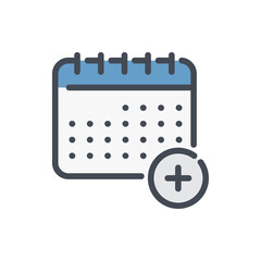 Poster - Add to Timetable color line icon. Calendar with plus vector outline colorful sign.