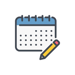 Poster - edit timetable color line icon. calendar with pencil vector outline colorful sign.