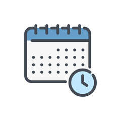 Poster - Timetable color line icon. Calendar with clock vector outline colorful sign.