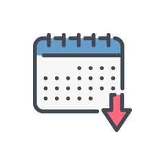 Poster - download from timetable color line icon. calendar with arrow down vector outline colorful sign.