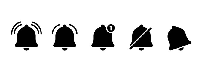 Poster - Notification bell icon for incoming inbox message. Message bell icon. Set bell symbols for web, app, ui. Social media concept. UI UX dark user interface. Vector EPS 10. Isolated on white background