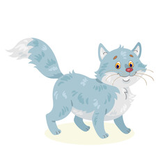 Poster - Funny fat grey cat. In cartoon style. Isolated on white background. Vector illustration.