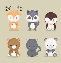 Poster - bundle of six cute animals set icons vector illustration design