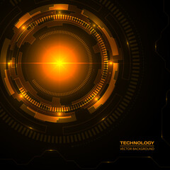 Poster - Technology dark orange background with hi-tech digital data connection. Futuristic, high technology, science, engineering, concept, modern, abstract vector background template.