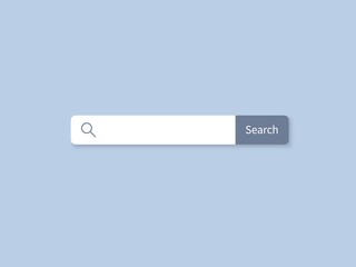 Poster - Search bar. Internet searching field. String entering keywords for online finding information. White stripe with button and magnifier sign. Vector browser page template with copy space