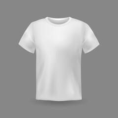 T-shirt mockup. White 3d blank casual clothing uniform, female and male clothes short sleeves, empty textile front view for marketing branding template vector isolated illustration